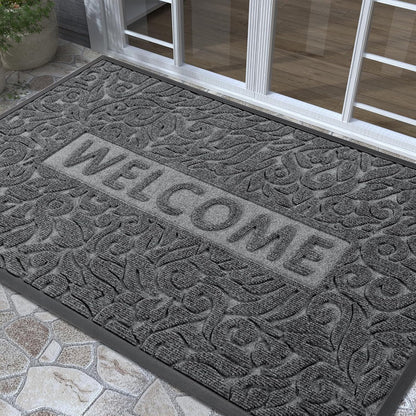 Yimobra Welcome Mat Outdoor 29.5x17, Waterproof Non-Slip Outdoor Mats for Front Door Outside Entrance, Low-Profile Entryway Mat Indoor for Garage Patio, Black