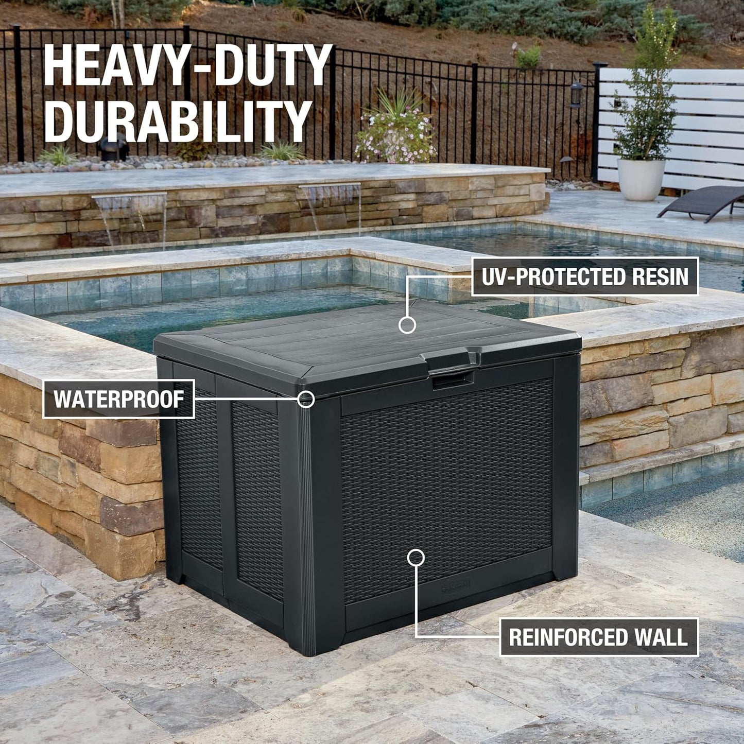 Rubbermaid Extra Large Resin Outdoor Storage Deck Box (134 Gal), Weather Resistant, Black, Deck Organization for Home/Backyard/Pool Chemicals/Toys/Garden Tools/Porch/Patio Cushions