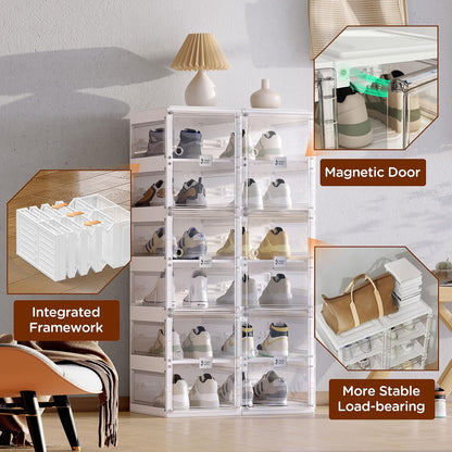 ANTBOX Collapsible Shoe Boxes Clear Plastic Stackable, Quick Setup Drop Front Shoe Organizer, Display Storage Cabinet for Sneakers10 Tiers 20 Pairs