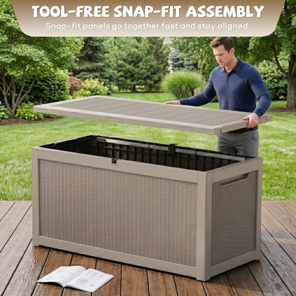 EasyUp 35 Gallon Outdoor Storage Box, Outdoor Deck Boxes for Garden Tools Equipment,Cushions and Patio Storage,Lockable and Resin,Easy to Install(Black)
