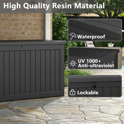 Outdoor Storage Box, Resin Deck Boxes Indoor and outdoor, Waterproof Storage Box Lockable Lid (Black, 85 Gallon)