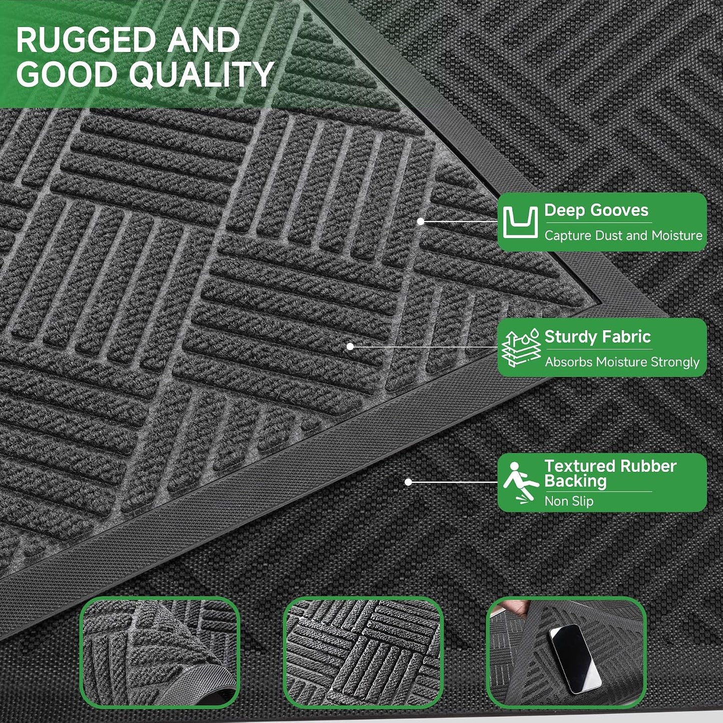 100pointONE Durable Front Door Mat, Heavy Duty Indoor Outdoor Doormat, 48” x 36” Low Profile Outdoor Mats for Home Entrance, Stain and Fade Resistant Shoe Scraper Mat, Ideal for High Traffic Area
