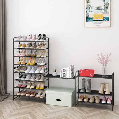 Simple Trending 3-Tier Stackable Shoe Rack, Expandable & Adjustable Shoe Shelf Storage Organizer, Wire Grid, Black