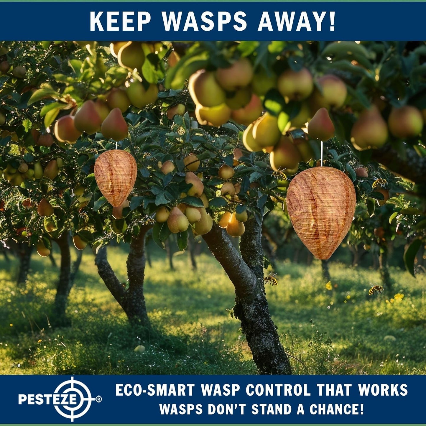 PESTEZE USA Premium Hanging Wasp Nest Decoy [11.8 x 8.6 Inch] — Faux Hornet Hive Deterrent Helps Deter Wasps, Hornets& Yellow Jacket Species Outdoors by Simulating Rival Hives Without Harsh Chemicals