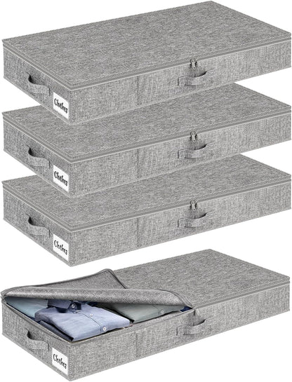 Under Bed Storage Container Bins 2 Pack, Low Profile Foldable Underbed Clothes Storage Organizer W/ Ultra Thick Fabric and Sturdy Bottom/Sides, Dual Zipper Storage Box for Dorm and Home 30x16x6.7"