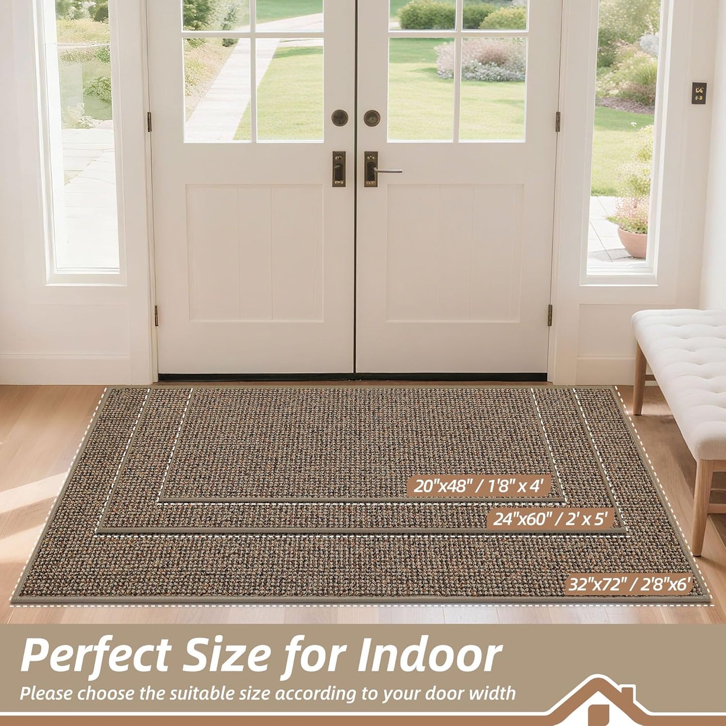 BEQHAUSE Dirt Trapper Door Mat 20" x 32", Non-Slip Washable Doormats Entrance Mat, Dirt Resistant and Absorbent Welcome Mat, Low Profile Floor Mats for Front Back Door and Entryway, Beige