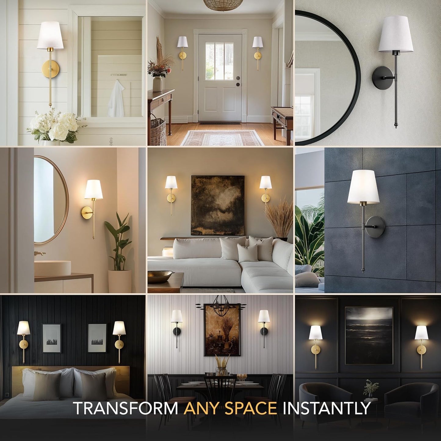 PRIDOLA Set of 2 Wireless Wall Sconces – Stick-On or Screw Mount - Rechargeable LED Bulbs, Remote Controlled, Adjustable Brightness & Warmth, Easy Installation, Living Room Wall Decor (Gold)