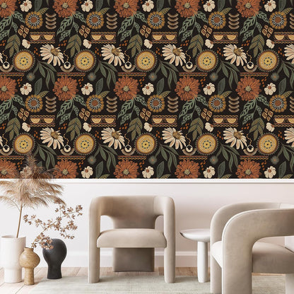 Simon&Siff Boho Peel and Stick Wallpaper, 17.3" x 80" Sun Floral Retro Contact Paper Removable Self Adhesive Wall Paper for Cabinets Furniture Bedroom Nursery Bathroom Renter Friendly DIY Decor