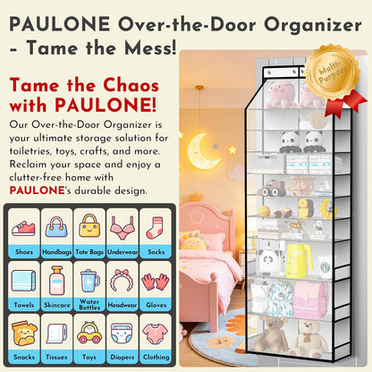 PAULONE 10-Pocket Multi-Use Over the Door Organizer, Heavy Duty 95lbs Capacity with Breathable Mesh, Versatile Hanging Storage for Shoes, Toys, Office Supplies-Classic (Black, 10-Shelf,)
