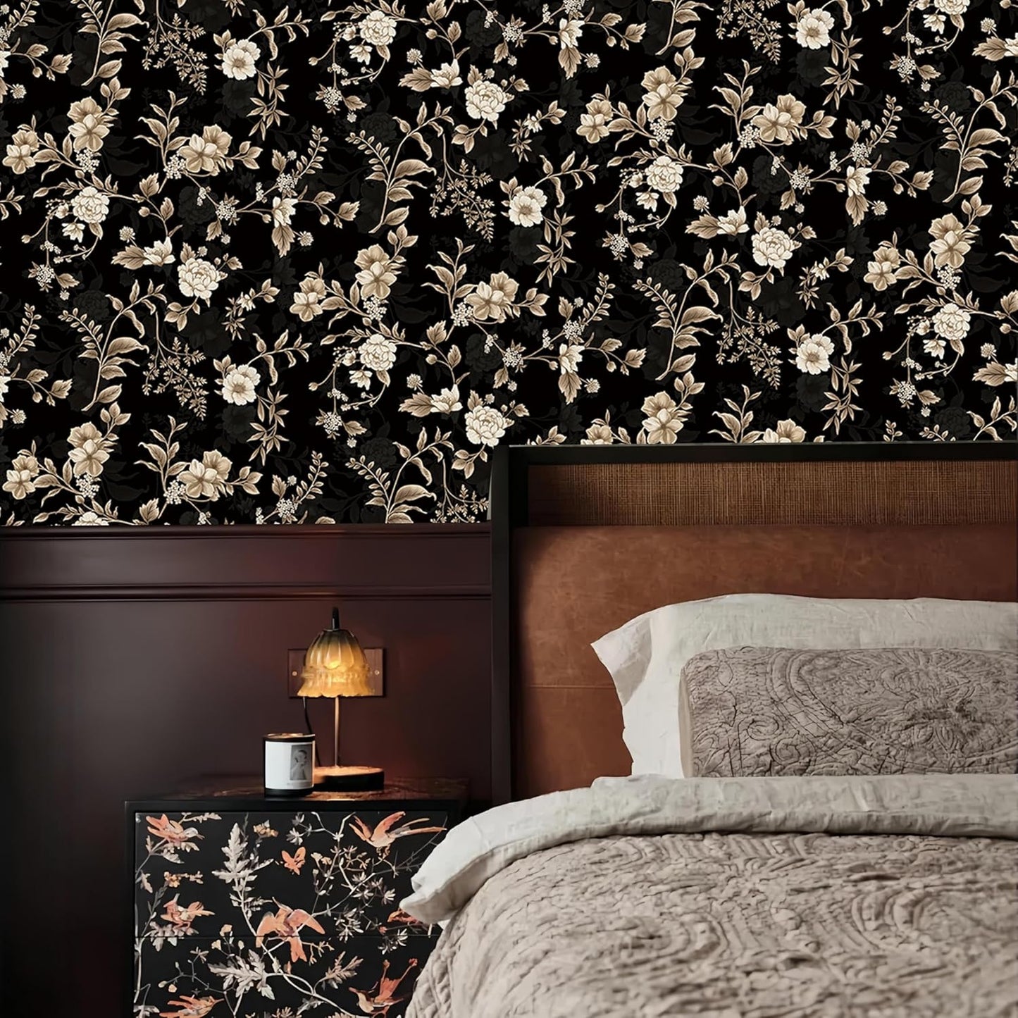 Dimoon 17.3" X 78.7" Peel and Stick Wallpaper Floral Contact Paper Boho Beige White Renter Friendly Natural Wall Paper Waterproof Removable Self Adhesive Wallpaper for Bedroom Livingroom Vinyl Roll