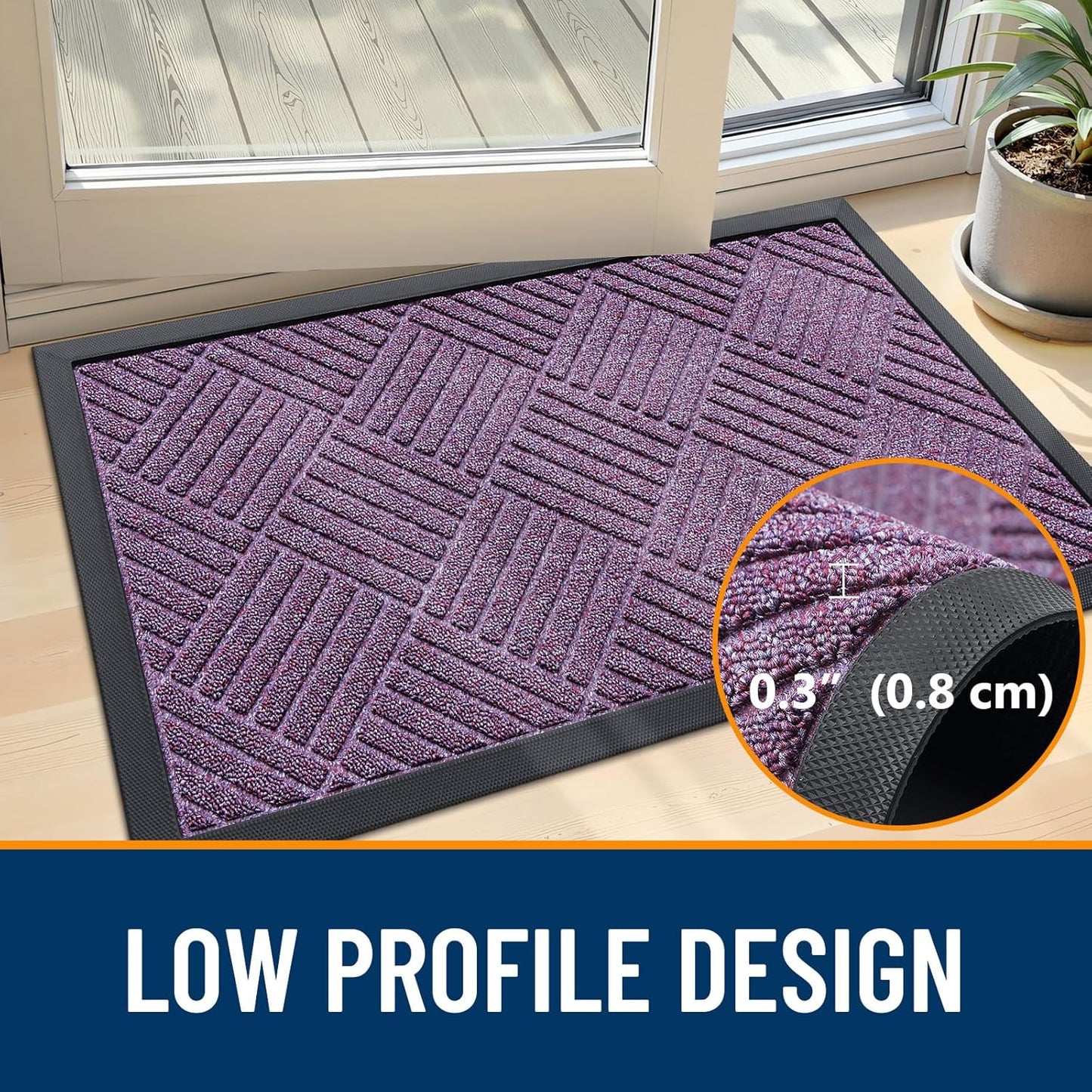 OLANLY Front Door Mat Outside Entrance 29.5x17, Absorbent, Heavy Duty Sturdy Natural Rubber Doormat Indoor Outdoor, Stain and Fade Resistant, Non-Slip Low Profile Floor Mat for Entryway, Grey Diamond