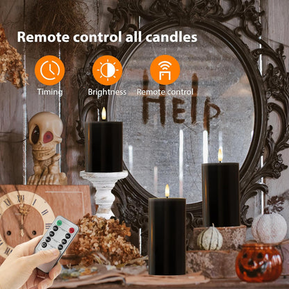 White Flameless Pillar Candles, Battery Operated Wax Candles with Remote, Flat Top Flickering Flameless Candles, LED Candle for Home, Wedding, Party Decor, Set of 3, Φ 3" H 4" 5" 6"