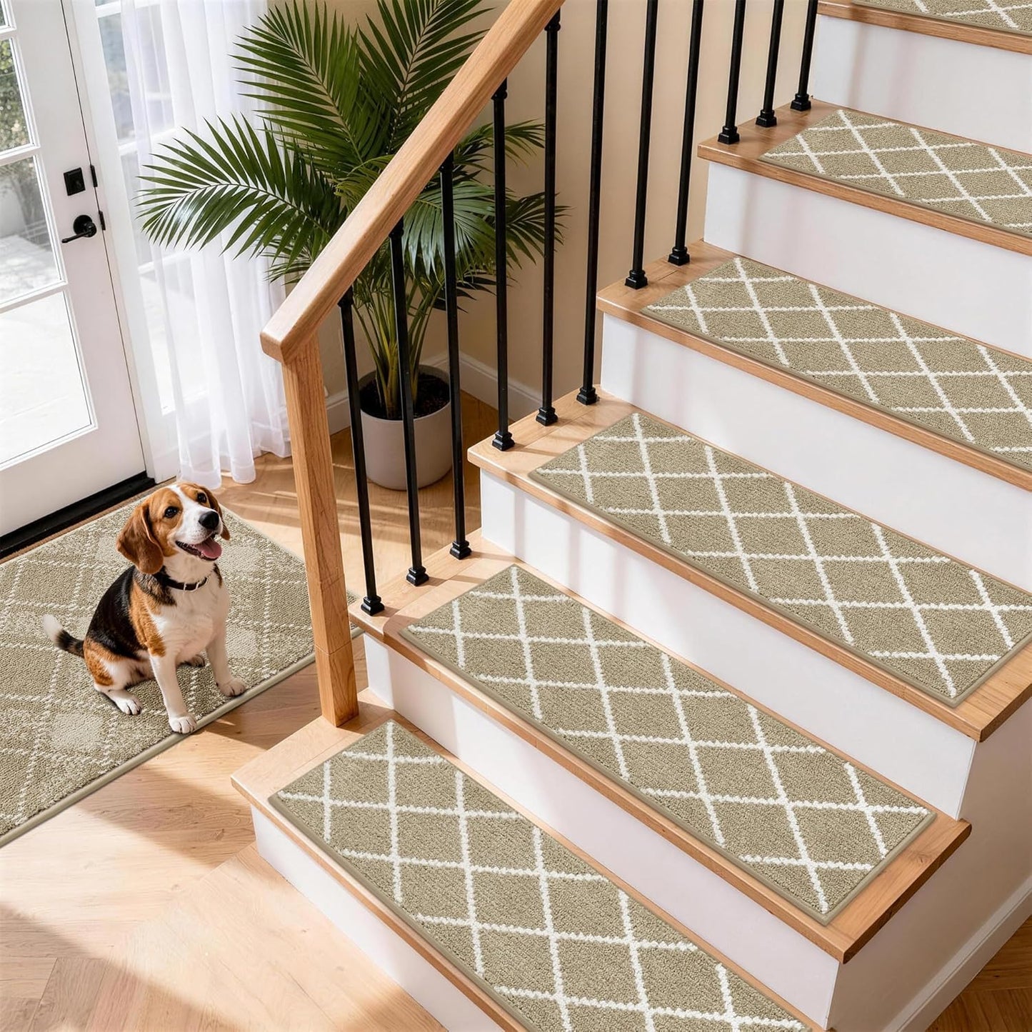 COSY HOMEER Carpet Stair Treads for Wooden Steps Non-Slip Indoor,4pcs, Navy | Peel and Stick,Reusable Adhesive,Residue Free,Washable,Pet Friendly,Soft Stair Runner for Kids,Elders,Multi-Surface Use