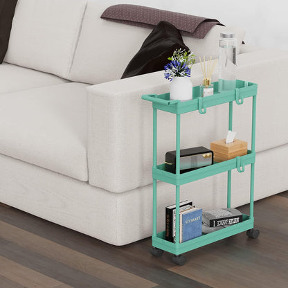Simple Houseware 3-Tier Slim Rolling Cart w/Handle 5.5" Wx27.5 H, Turquoise | Storage Cart for Narrow Space (5.5-Inch Wide) Kitchen, Bathroom, Laundry Room