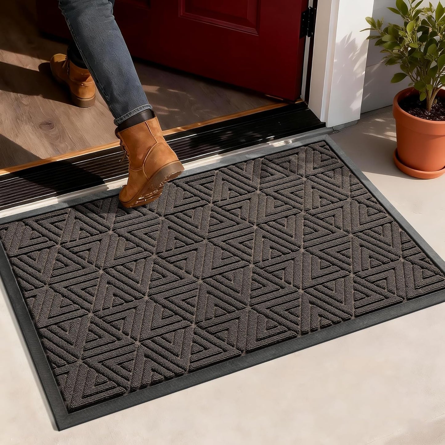 Yimobra Front Door Mat Outside Entrance 29.5x17, Waterproof Heavy Duty Outdoor Mats for Front Door, Non Slip Rubber Entry Mat for Garage Patio Indoor, Grey