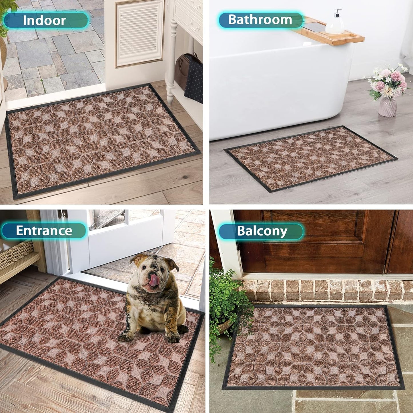 Bulijojo Sturdy Front Entrance Doormats,Durable Heavy Duty Welcome Mat,Thick Absorbent Natural Rubber Non Slip Mat,Easy Clean Entryway Mat 17x30 Inch Leaves Green