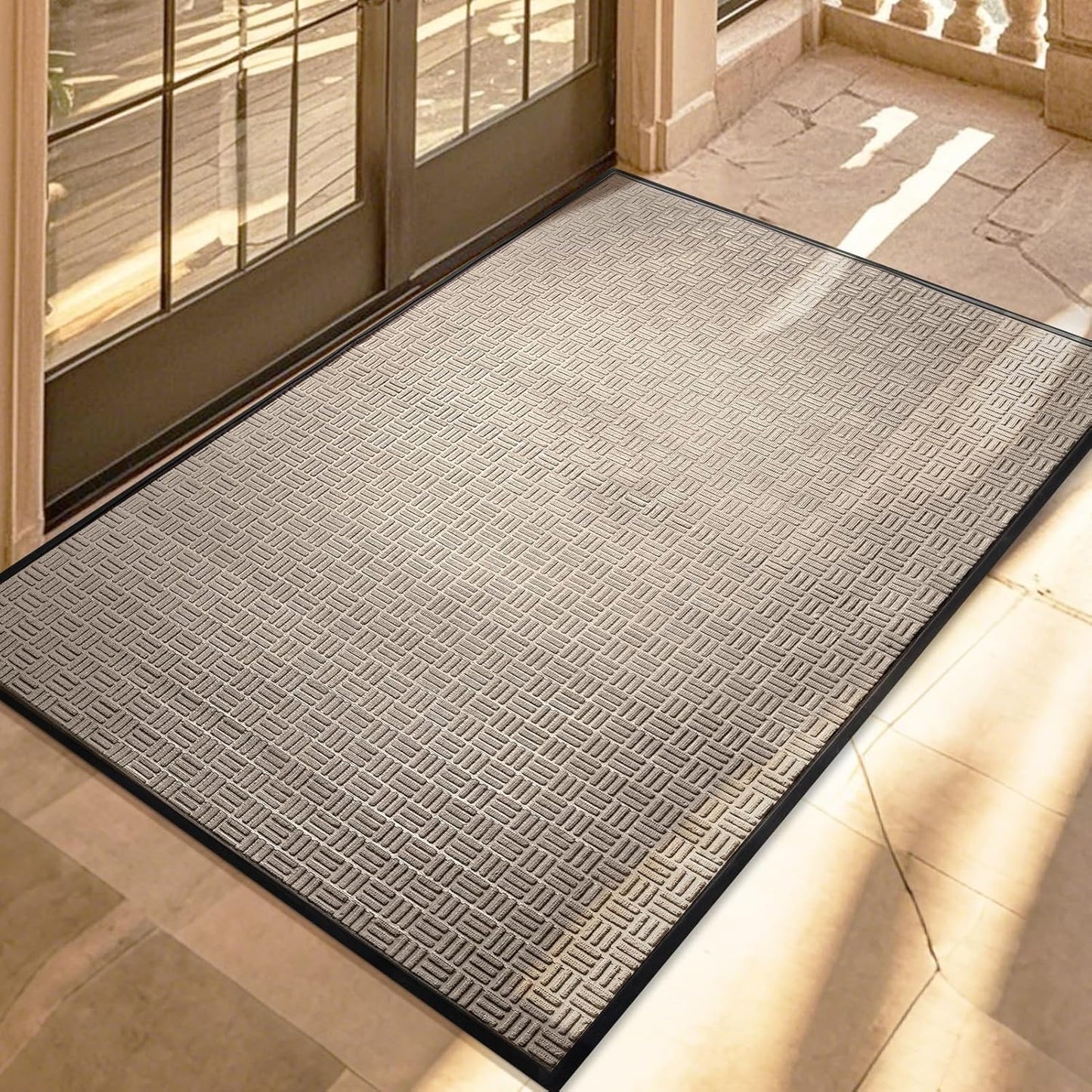 Mibao Front Door Mat, Heavy Duty Durable Welcome Mat for Outdoor Indoor, Dirt Trapper Waterproof Super Absorbent Door Mat for Entryway Outside Patio Porch, 29.5" x 17", Grey