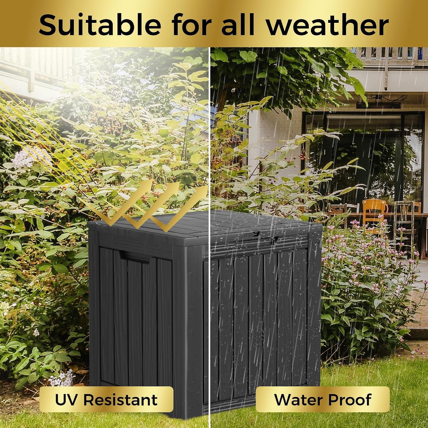 TARKARI 320 Gallon Lockable Resin Deck Box, Waterproof & UV-Resistant Outdoor Storage Box for Outdoor Cushion Storage, Garden Tools & Pool Accessories Storage, Black