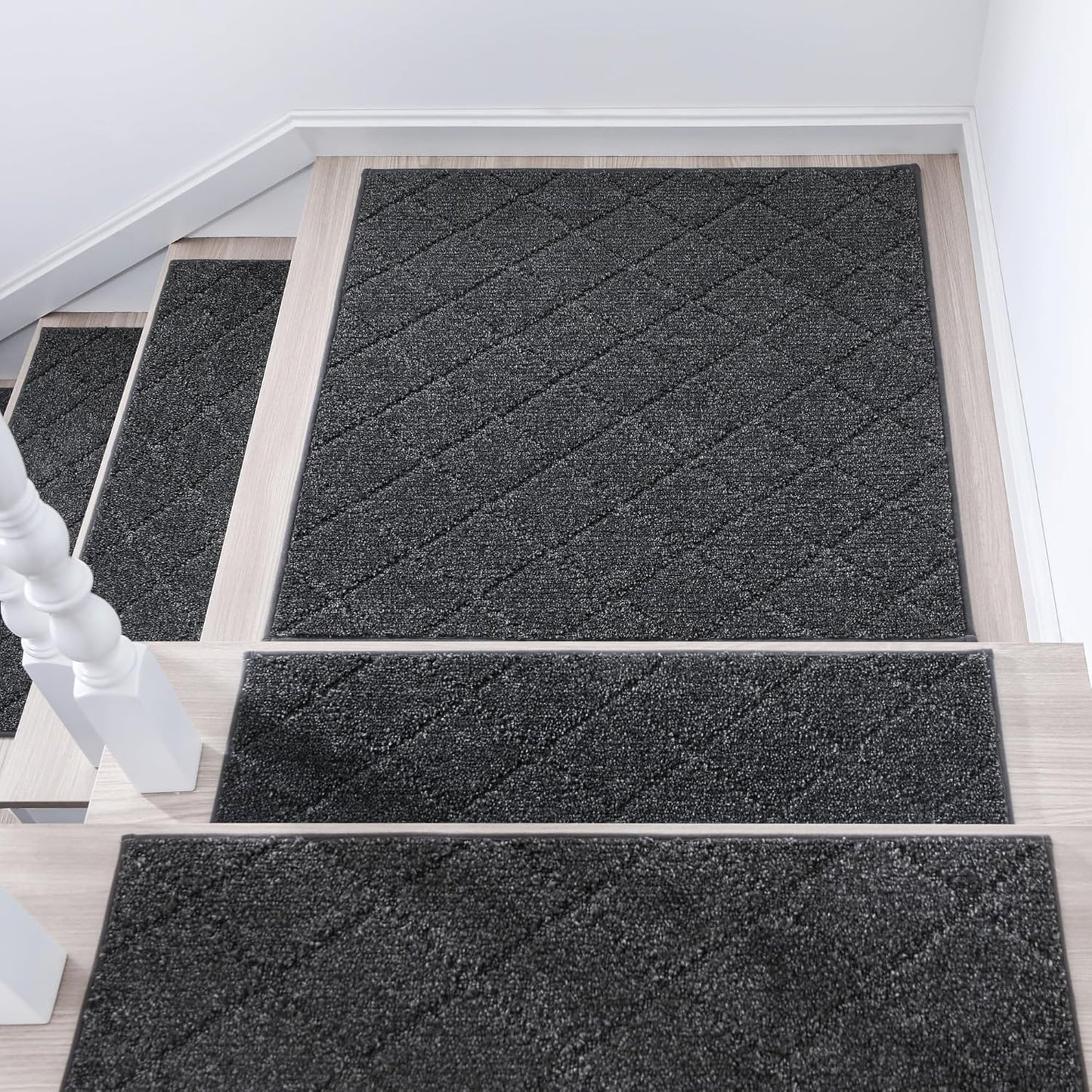 COSY HOMEER Edging Stair Treads Non-Slip Carpet Mat 28inX9in Indoor Stair Runners for Wooden Steps, Edging Stair Rugs for Kids and Dogs, 100% Polyester TPE Backing(4pc, Beige)