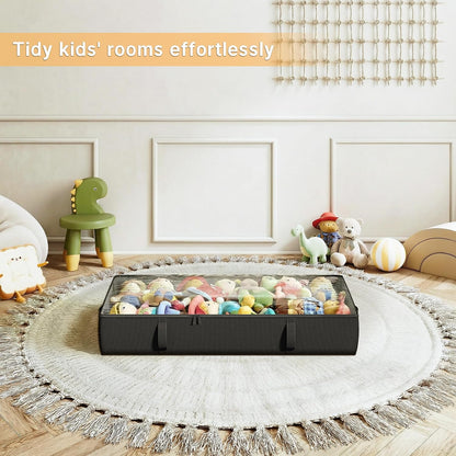 Vailando Side-Supported Under Bed Storage Containers, 6 Inches Tall 60L Underbed Storage Bins with Sturdy Handles and Sidewalls, Closet Organizer for Clothes, Blankets, Seasonal Items, Beige, 2-Pack