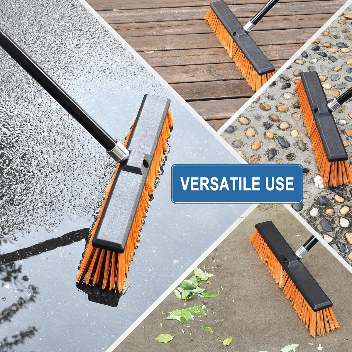 PBHEPJ 24 Inchs Push Broom Outdoor Heavy Duty, Shop Broom with 60" Long Handle for Cleaning Outdoor or Indoor Tile, Garage, Shop, Deck, Concrete, Wood, Stone, Patio Floor