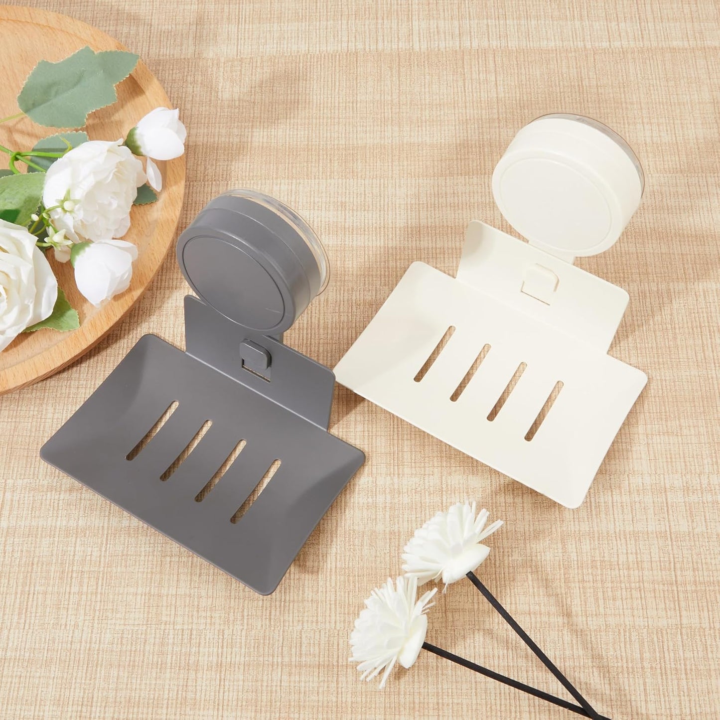 Soap Holder for Shower Wall Suction Cup Bar Soap Dish Self-Draining Wall Mounted No-Drill Rustproof & Reusable for Bathroom & Kitchen (Matte Grey)