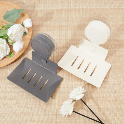 Soap Holder for Shower Wall Suction Cup Bar Soap Dish Self-Draining Wall Mounted No-Drill Rustproof & Reusable for Bathroom & Kitchen (Matte Grey)