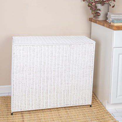 Household Essentials Brown ML-5445 Wicker 3 Compartment Laundry Sorter with Lid | 3 Section Clothes Hamper
