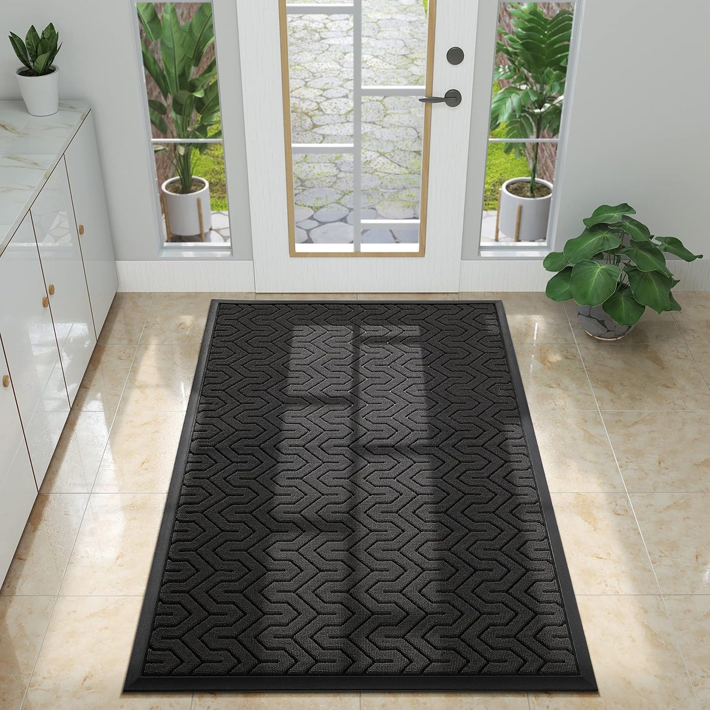 Yimobra Front Door Mat Outside Entrance 29.5x17, Waterproof Heavy Duty Outdoor Mats for Front Door, Non Slip Rubber Entry Mat for Garage Patio Indoor, Grey