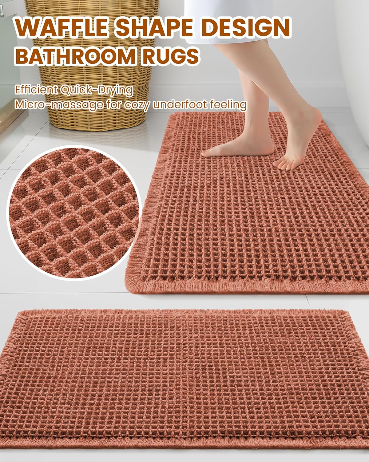 Smiry Waffle Bath Mat 30x20, Extra Soft Absorbent Bathroom Rugs, Non Slip Machine Washable Quick Dry Bath Rugs for Bathroom Floor, Tub, Shower, Home Decor Accessories, Brown