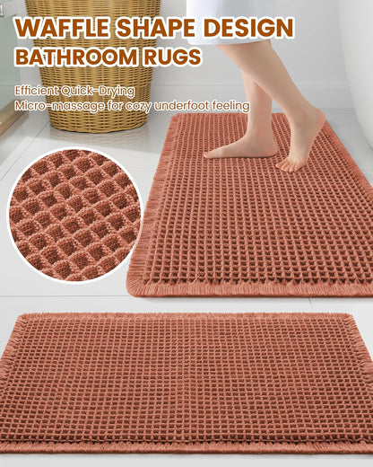 Smiry Waffle Bath Mat 30x20, Extra Soft Absorbent Bathroom Rugs, Non Slip Machine Washable Quick Dry Bath Rugs for Bathroom Floor, Tub, Shower, Home Decor Accessories, Brown
