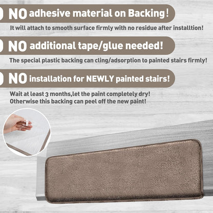PURE ERA Carpet Stair Treads Ultra Plush 9.5" X 30"Soft Bullnose Indoor Stair Protectors Pet-Friendly Non-Slip Skid Resistant Tape Free Washable Reusable(2 Pieces,Brown)