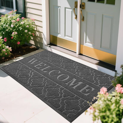 Yimobra Welcome Mat Outdoor Indoor, All-Weather Waterproof Front Door Mat Outside Entrance, Non-Slip Low Profile Porch Patio Doormat, 29.5x17, Black