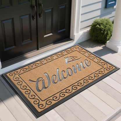 Yimobra Welcome Mat, Heavy Duty Sturdy Door Mats for Home Entrance Outdoor Indoor, Front Doormat for Outside Patio Floor Entry Porch Garage Office, Waterproof, Low Profile, 29.5x17, Black Grey