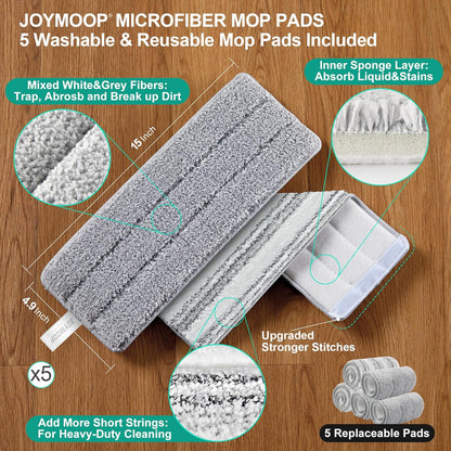 JOYMOOP Mop and Bucket Set, Flat Mops for Floor & Wall Cleaning, Commercial & Household Use, Hardwood Floor Mop with Long Handle & 4 Microfiber Pads
