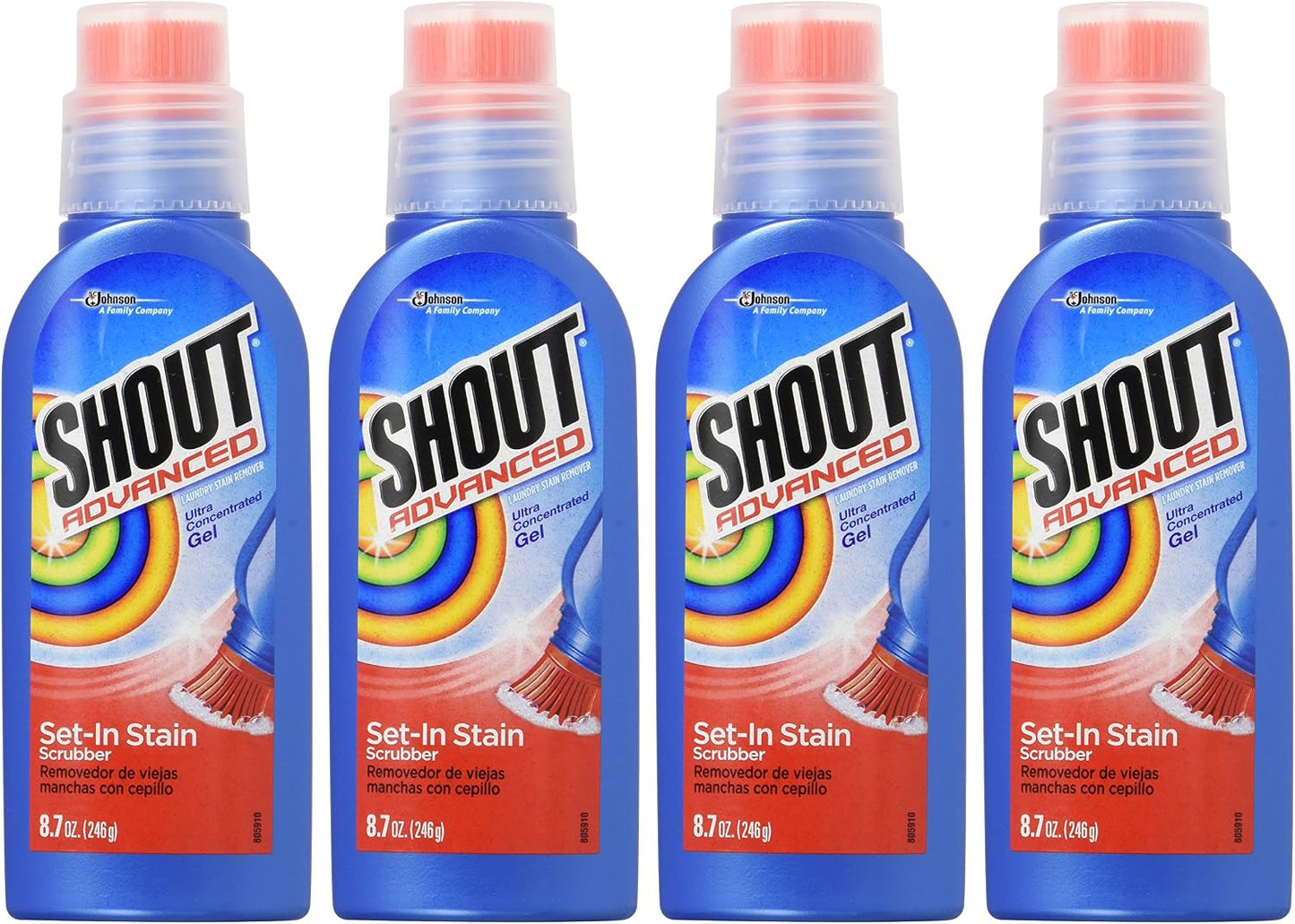 Shout Advanced Ultra Concentrated Gel Brush, 8.7 Ounce, Treats Dried Food, Coffee, Wine, Makeup Stains, Safe for All Colorfast Washables, Works in All Water Temperatures