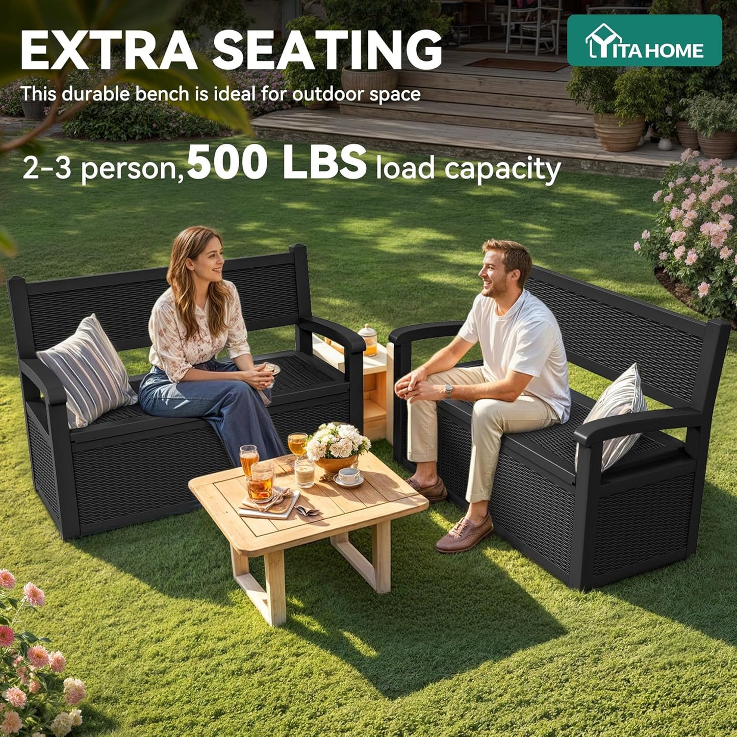 YITAHOME 100 Gallon Large Outdoor Deck Box | Waterproof Resin Storage Box, Lockable Indoor Outdoor Storage Container for Patio Furniture Cushions, Pool Accessories