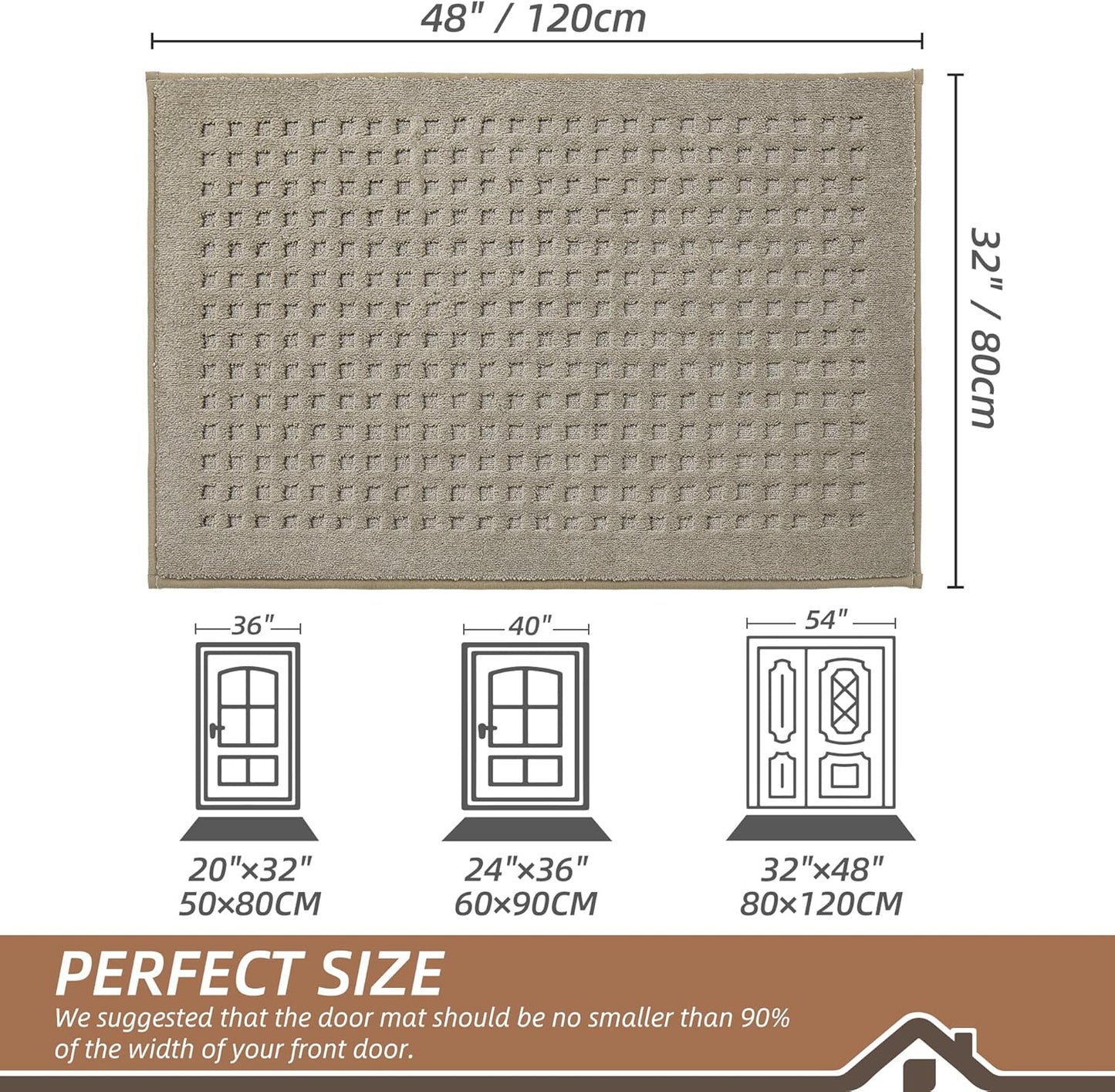 BEQHAUSE Dirt Trapper Door Mats 20"x32", Non-Slip Waffle Doormat Indoor Entrance Low-Profile, Dirt Resist and Absorbent Entryway Rugs Washable Inside Welcome Floor Mat for Front Back Door, Beige