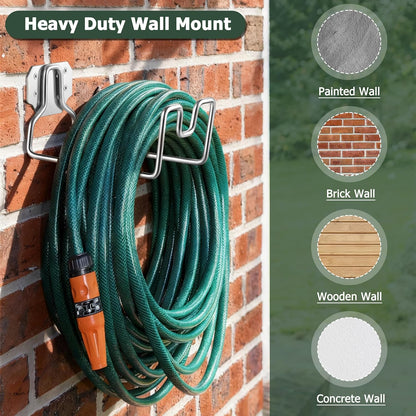 18/0 Stainless Steel Garden Hose Holder Hook, HaSteeL Metal Wall Mount Hanger For Outside Yard Water Vacuum Expandable Hose Extension Cords Storage, Rust Resistant, Hose Nozzle Groove (1 Pack)