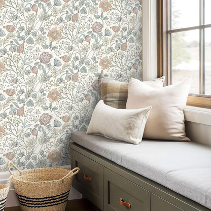 HeloHo Blue Floral Wallpaper Peel and Stick Self Adhesive Removable Wall Paper 16.1" X 118" Renter Friendly Waterproof Wallpaper Contact Paper for Furniture Living Room Bedroom Decor
