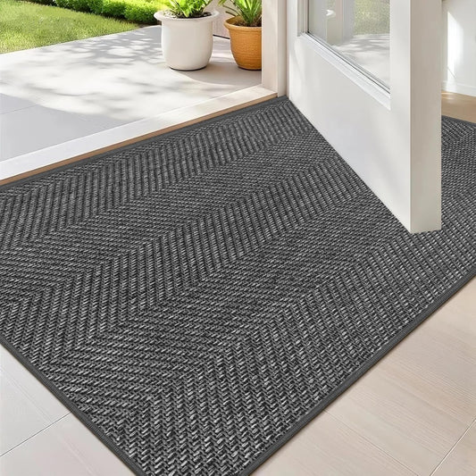Ultra Thin Indoor Door Mat 24"x36", Washable Door Mat Indoor Entrance, Non Slip Rubber Backing Doormat Low-Profile Inside Entryway Mat, Unique Herringbone Design Entry Mat, Khaki (FOLD)