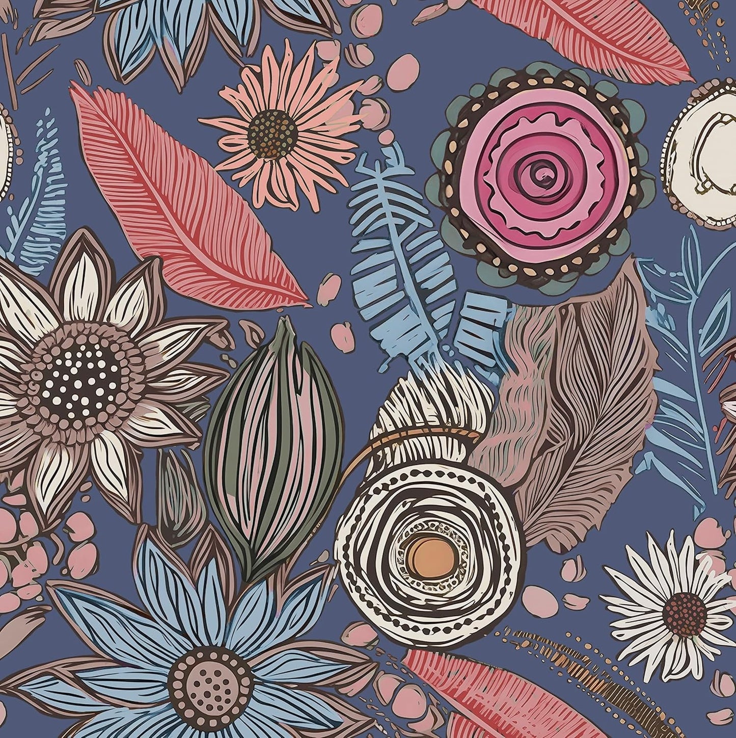 Blue Wallpaper Peel and Stick,Vintage Boho Floral Contact Paper 17.5" x 118", Retro Botanical Flower Wall Paper Self Adhesive Removable Waterproof for Walls Shelves Cabinet Table (Blue,Yellow, Green)