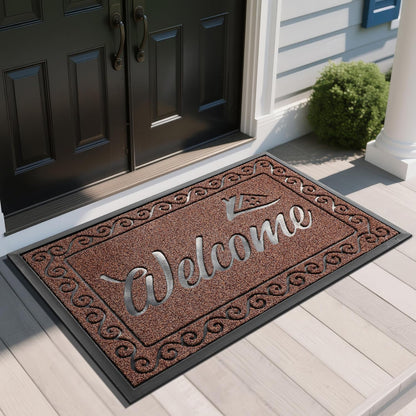 Yimobra Welcome Mat, Heavy Duty Sturdy Door Mats for Home Entrance Outdoor Indoor, Front Doormat for Outside Patio Floor Entry Porch Garage Office, Waterproof, Low Profile, 29.5x17, Black Grey