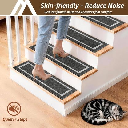 COSY HOMEER Soft Stair Treads Non-Slip Carpet Mat 28inX9in Indoor Stair Runners for Wooden Steps, Stair Rugs for Kids and Dogs, 100% Polyester TPE Backing 4pcs, Grey