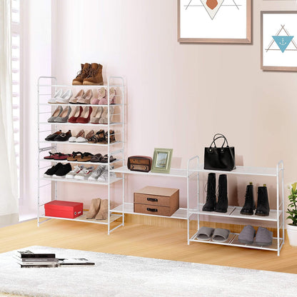 Simple Trending 3-Tier Stackable Shoe Rack, Expandable & Adjustable Shoe Shelf Storage Organizer, Wire Grid, Black