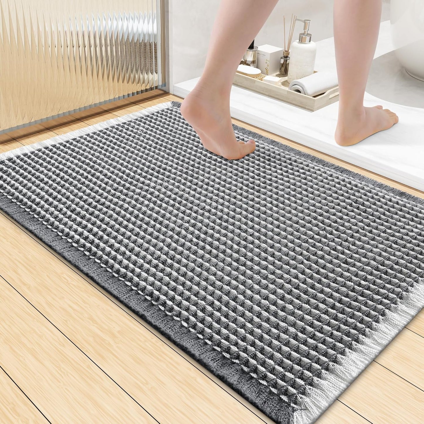 Smiry Waffle Bath Mat 30x20, Extra Soft Absorbent Bathroom Rugs, Non Slip Machine Washable Quick Dry Bath Rugs for Bathroom Floor, Tub, Shower, Home Decor Accessories, Brown