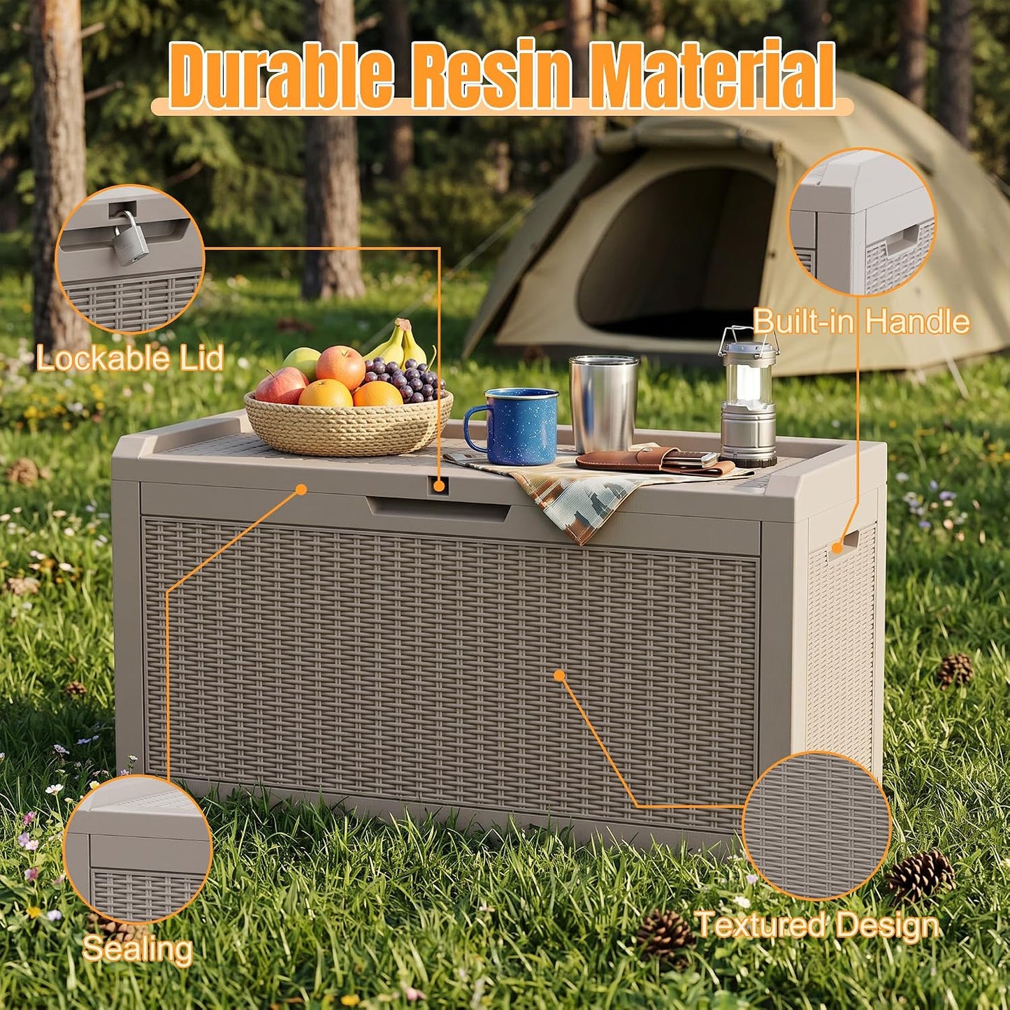 Outdoor Storage Box,38 Gallon Resin Deck Box,Waterproof & UV Resistant Lockable Package Delivery Bin,Toy Cabinet for Indoor & Outdoor