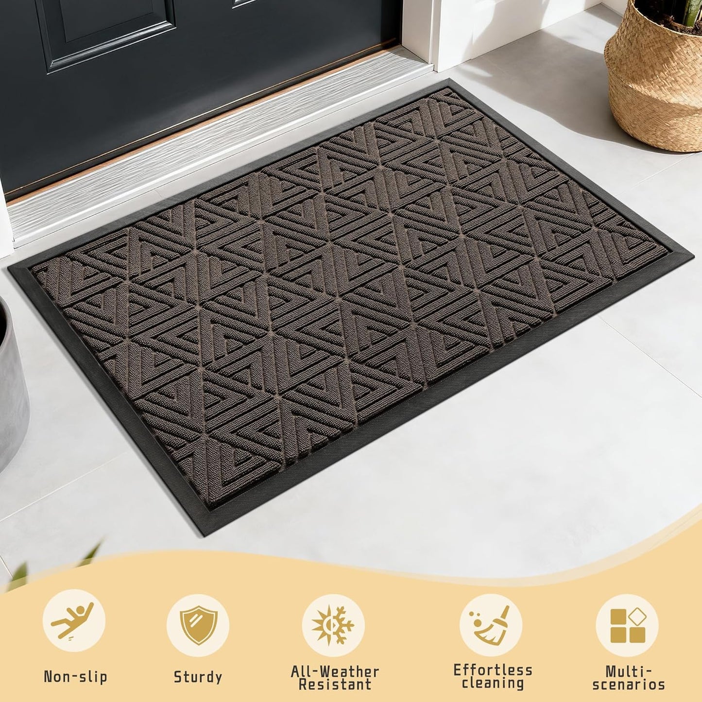 Yimobra Front Door Mat Outside Entrance 29.5x17, Waterproof Heavy Duty Outdoor Mats for Front Door, Non Slip Rubber Entry Mat for Garage Patio Indoor, Grey