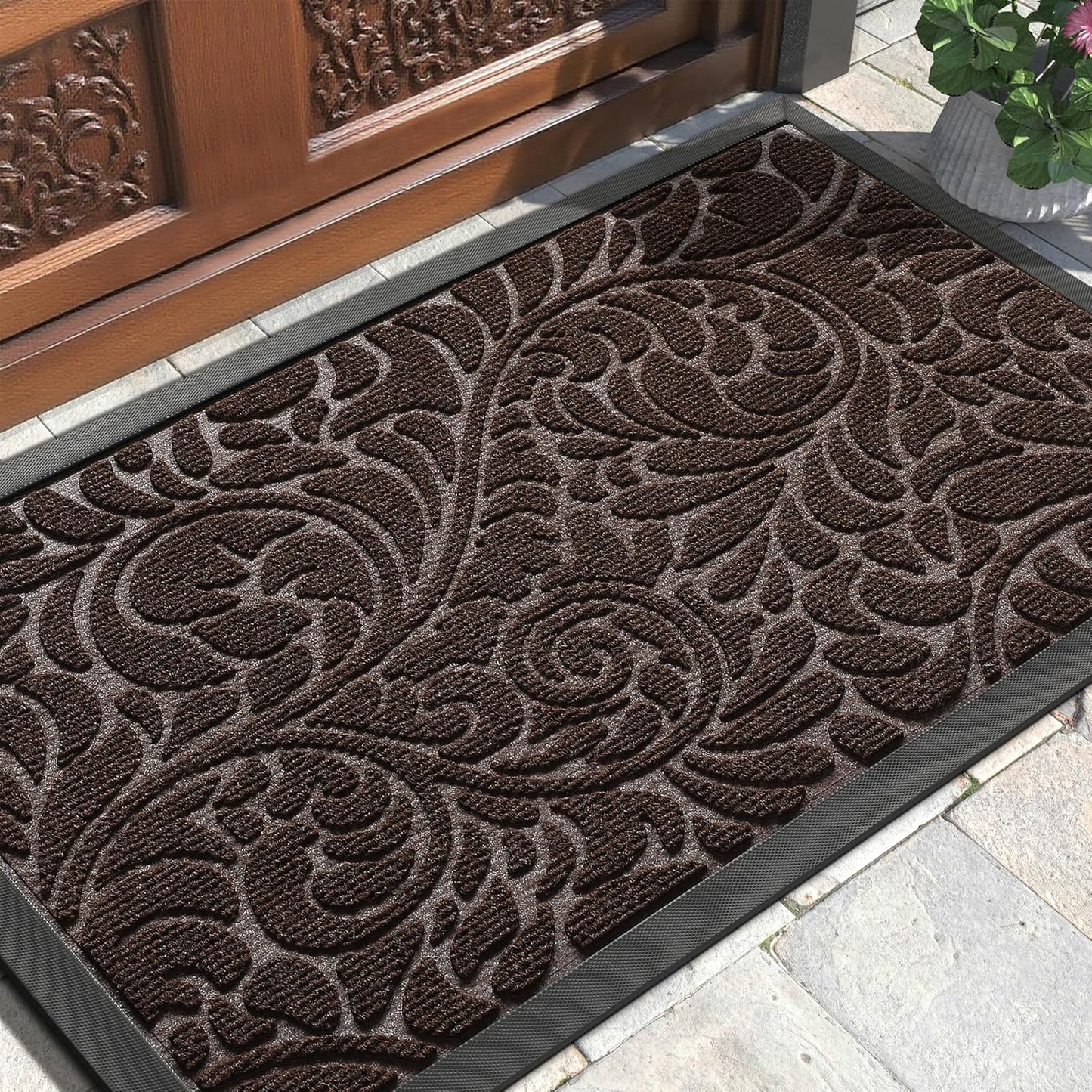 Yimobra Front Door Mat Outside Entrance, Waterproof Sturdy Retro Outdoor Mat, Heavy Duty Non-Slip Doormat for Garage Patio Entryway Indoor, Easy Clean, 29.5x17, Grey