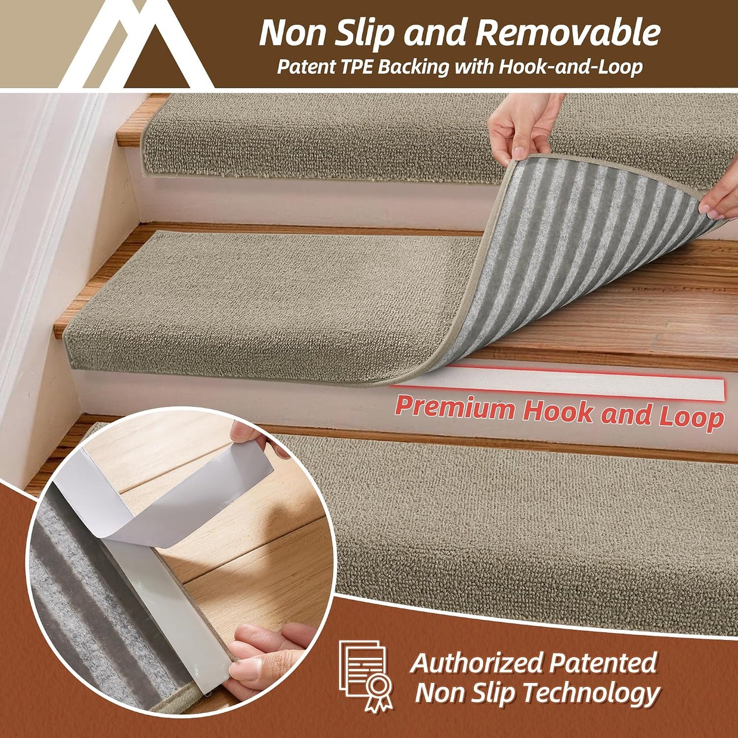 COSY HOMEER Bullnose Carpet Stair Treads, Peel and Stick Non-Slip Stair Treads for Wooden Steps, 11" x 30" Indoor Stair-Runner Rugs (4Pc, Gray)